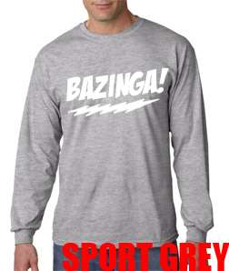 New BAZINGA Big Bang Theory Long Sleeve Tee T Shirt Sheldon Cooper TV 