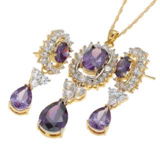 fashion wedding jewelry oval cut set purple amethyst pendant necklace 