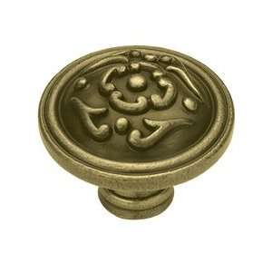  38mm Diameter French Lace Knob, TUMBLED ANTIQUE BRASS 