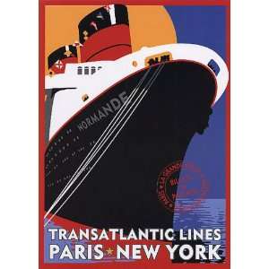 TRANSATLANTIC LINES SHIP PARIS NEW YORK TRAVEL TOURISM LARGE VINTAGE 
