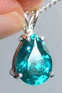   Sapphire SUPER TEAL BLUE Pear Pendant Sterling Necklace 16 Australian