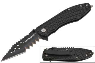   Mutilator Super Serrated Spring Assisted Folding Knife  All Black