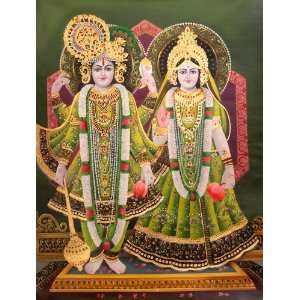  Shri Vishnu Lakshmi   Oil on Canvas with 24 Karat Gold 
