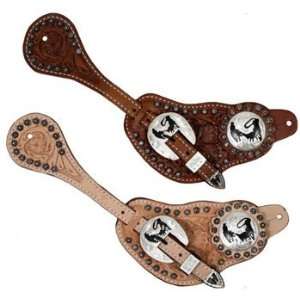   Floral Tooled Spur Straps With Calf Roper Conchos