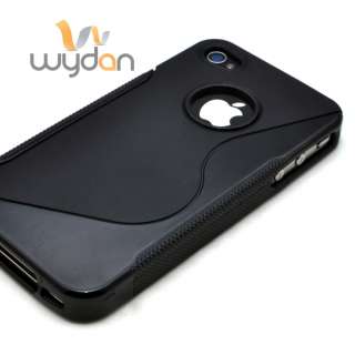 New Black TPU Case Iphone 4G 4S Gel Body Cover w/ Screen Protector 
