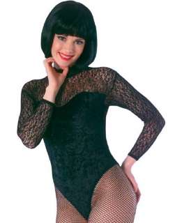 80S Womens Black Lace High Neck Panne Leotard Halloween Costume Os 