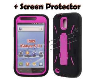 BLACK on PINK Skin + Hard Cover KICKSTAND Case for Samsung GALAXY S II 