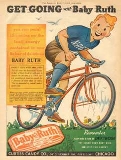 Vintage 1939 BABY RUTH CANDY BAR Print Ad Bicycling   Curtiss Candy Co 