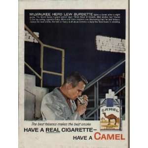 Milwaukee Braves Hero Lew Burdette lights a Camel.  1958 Camel 