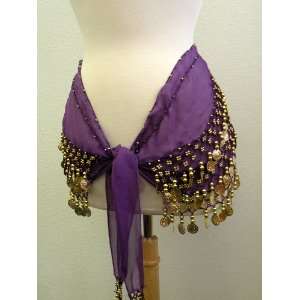  Belly Dance Scarf ,Purple Silky w/Gold Sequines,Soft Touch ,gorgeous 