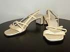 TALBOTS Leather Cream Ivory Bone Strappy Open Toe Heels Sandals Shoes 