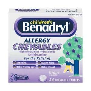 Benadryl Childrens Allergy Chewable Tablets with Grape flavor   24 