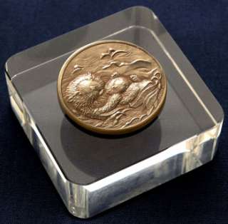 Sea Otter Bronze Wildlife Medallion On Crystal  