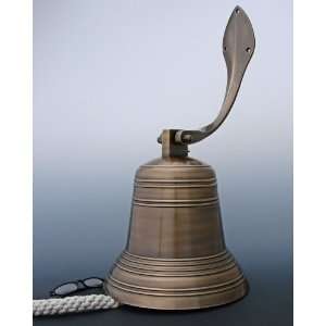  12 Inch Ridged Antiqued Brass Bell with Mount Kitchen 