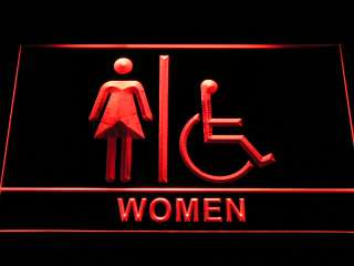   Wheelchair Handicap Accessible Women Restroom Toilet Neon Sign  