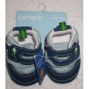   Newborn Super Comfy Baby Shoes   Blue with Frog Applique Baby