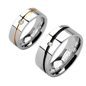  Stainless Steel IP Striped Single CZ Ring, 5 Jewelry