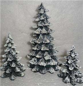 DEPT 56 VILLAGE Evergreen TREES Snow Cap   Cold Cast Porcelain Set of 
