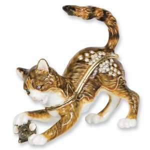  Enameled & Crystal Playful Kitten Trinket Box Jewelry
