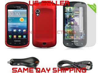 Red Hard Case+LCD Cover+USB Cable+Car Charger for Samsung Stratosphere 