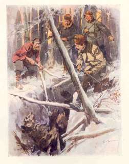 Russia 1913 A BEAR TRAP.Hunting. Old Vintage Print.  