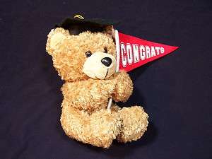 GRADUATION TEDDY BEAR WITH RED CONGRATS PENNANT NEW 8  
