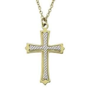 24K Gold Over Sterling Silver 1 1/4 2 Tone Flared Cross Necklace on 
