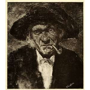   Art Oil Painting Man Smoking   Original Halftone Print
