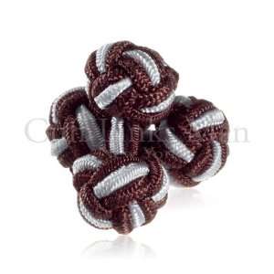Chocolate Malt Brown and Silver Silk Knot Cuff Links CL SK 0020