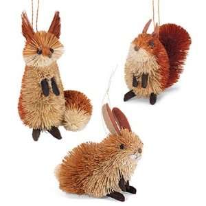   Natural Brush Fox, Rabbit, & Squirrel Ornament Set