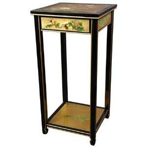   Ming Lacquered Plant Stand w/ Drawer   24ct.Gold Leaf