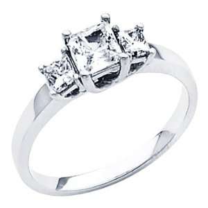 White Gold Princess cut Diamond Wedding Engagement Ring Band with Side 