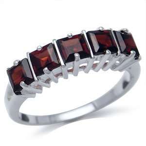  2.29ct. 5 Stone Natural Garnet 925 Sterling Silver Ring 