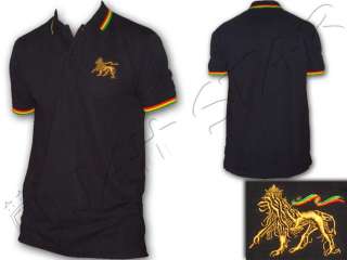 Rasta Reggae Polo Lion Of Judah Embroided Black AU  