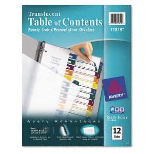 Avery  Ready Index Table/Contents Dividers, 12 Tab, Letter, Assorted 