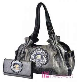 NWT Betty Boop Shoulder Handbag Purse Wallet SET Pewter  