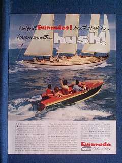 1954 Evinrude Outboard Motors Ad ~ Boat Passes Sailboat  