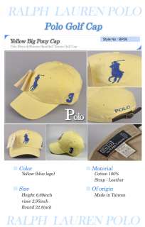 Big logo Polo Mens Womens BaseBall Tennis Golf Cap Yellow / blue logo