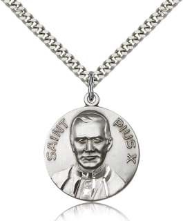 Large Sterlng Silver Pope Pius X Medal Pendant Necklace  
