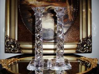 Pair Large European 24% Lead Crystal Square Candle Holders, Stickers 