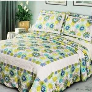 Green Burst Luxury Style 3 Piece Patchwork Premium Quilt Bedding Bed 