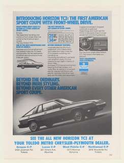 1979 Plymouth Horizon TC3 Sport Coupe Toledo Dealers Ad  