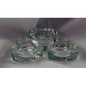  Heart Trio Set of Tea Light Candle Holders Solid Glass 