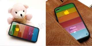 Black Rainbow Stripes Rubber TPU Case Bumper Skin Cover For iphone 4 G 