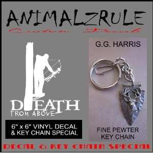 BOWHUNTING DECAL & G.G. HARRIS FINE PEWTER KEY CHAIN 