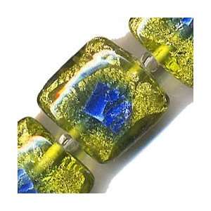  Foil Focal Glass Beads BLUE GREEN Squares 4pc 20mm AQUA 