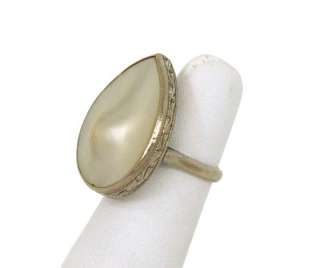 ART DECO 14K GOLD BLISTER PEARL INTRICATE ENGRAVED RING  