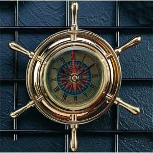  Brass Ships Wheel Clock, Tarnish Proof.