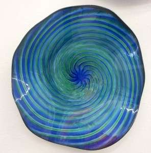 HAND BLOWN GLASS ART WALL PLATTER BOWL BLUE GREEN #2174 ONEIL  
