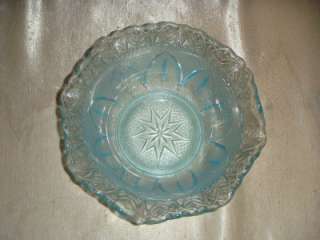 Blue Etched Glass Scalloped Bowl W/ Matching Plate Tray  